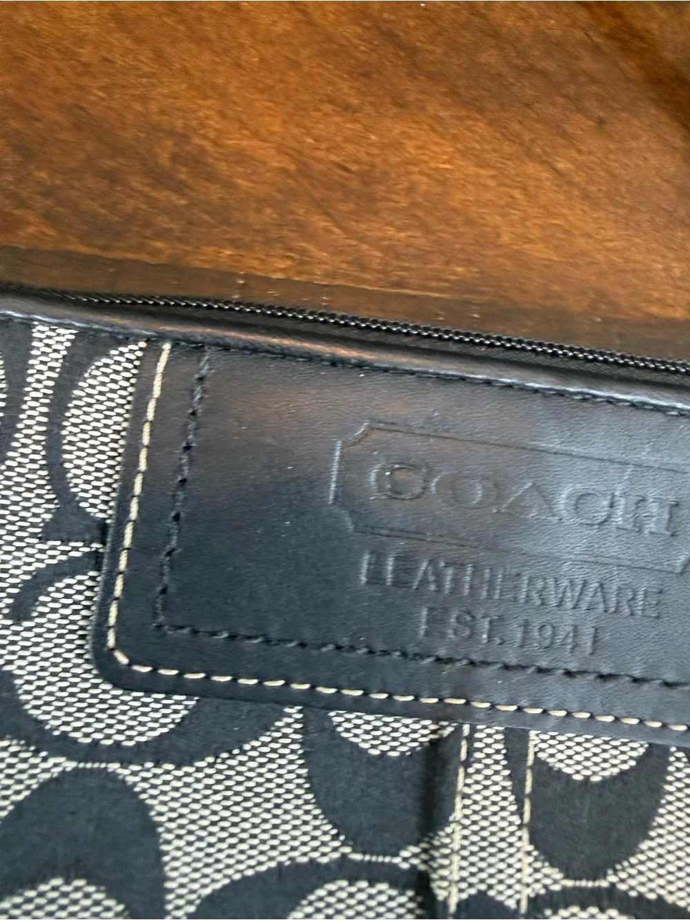 Coach Black and Cream Signature Canvas Wristlet