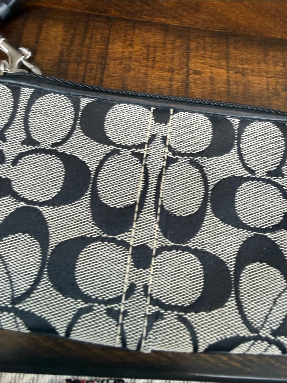 Coach Black and Cream Signature Canvas Wristlet