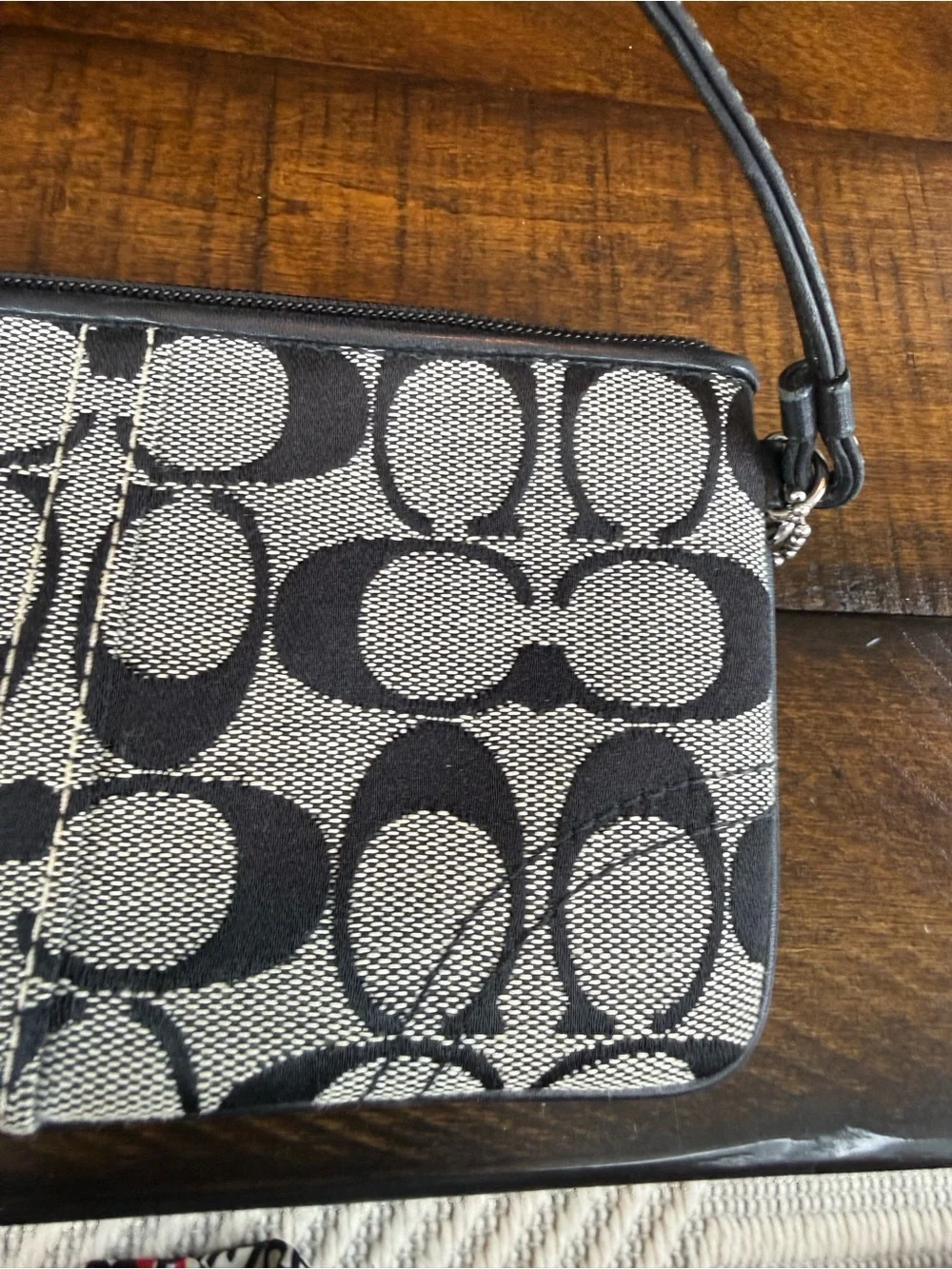 Coach Black and Cream Signature Canvas Wristlet
