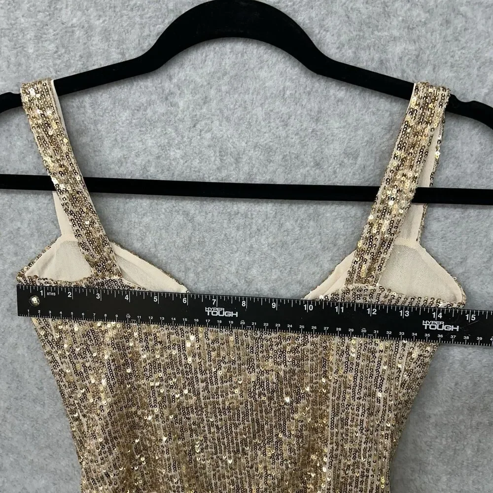 FREE PEOPLE Size Small intimately sparks fly sequin thong bodysuit in Gold