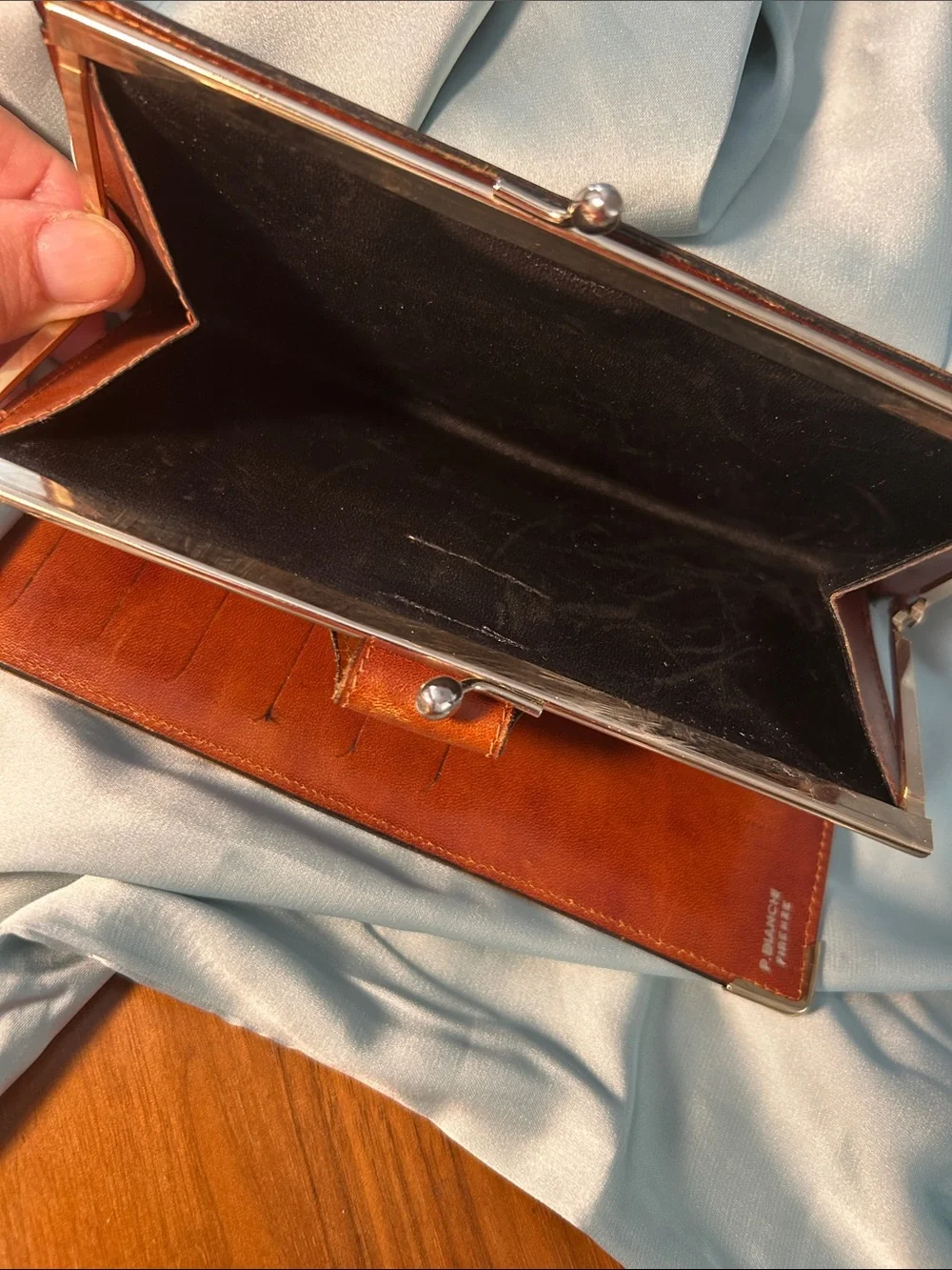 Italian Leather Wallet w/ kiss lock closure, in Cognac Brown