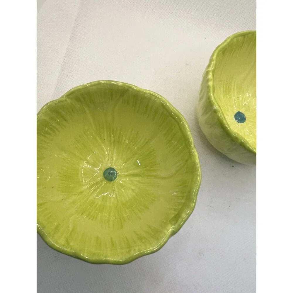 Set of 2 Pier 1 One Imports Cabbage Condiment Bowls Green spring small