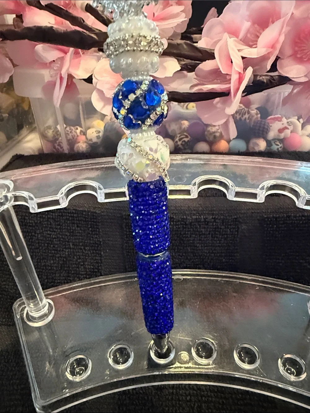 Handcrafted Blue Crystal Decorative Beaded Pen - Elegant Writing Accessory