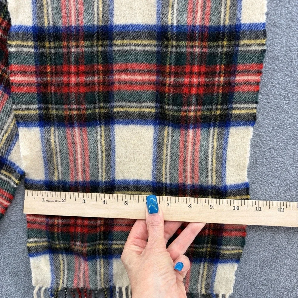 VTG Johnstons Elgin Scarf White Dress Stewart Tartan Wool Plaid Classic Scottish