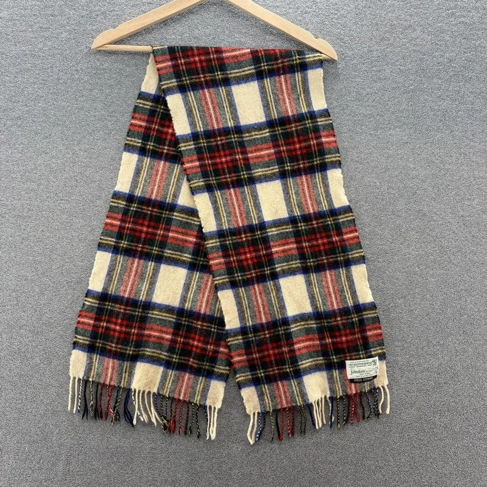 VTG Johnstons Elgin Scarf White Dress Stewart Tartan Wool Plaid Classic Scottish