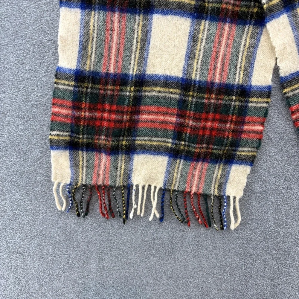 VTG Johnstons Elgin Scarf White Dress Stewart Tartan Wool Plaid Classic Scottish