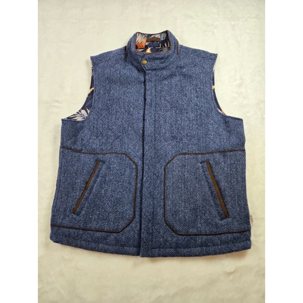 Tommy Bahama Reversible Puffer Vest Blue Herringbone Tropical Floral  XL‎ Layer