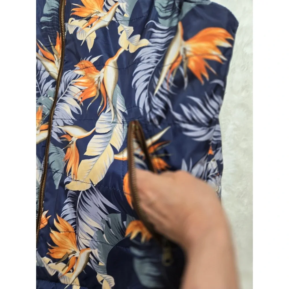 Tommy Bahama Reversible Puffer Vest Blue Herringbone Tropical Floral  XL‎ Layer