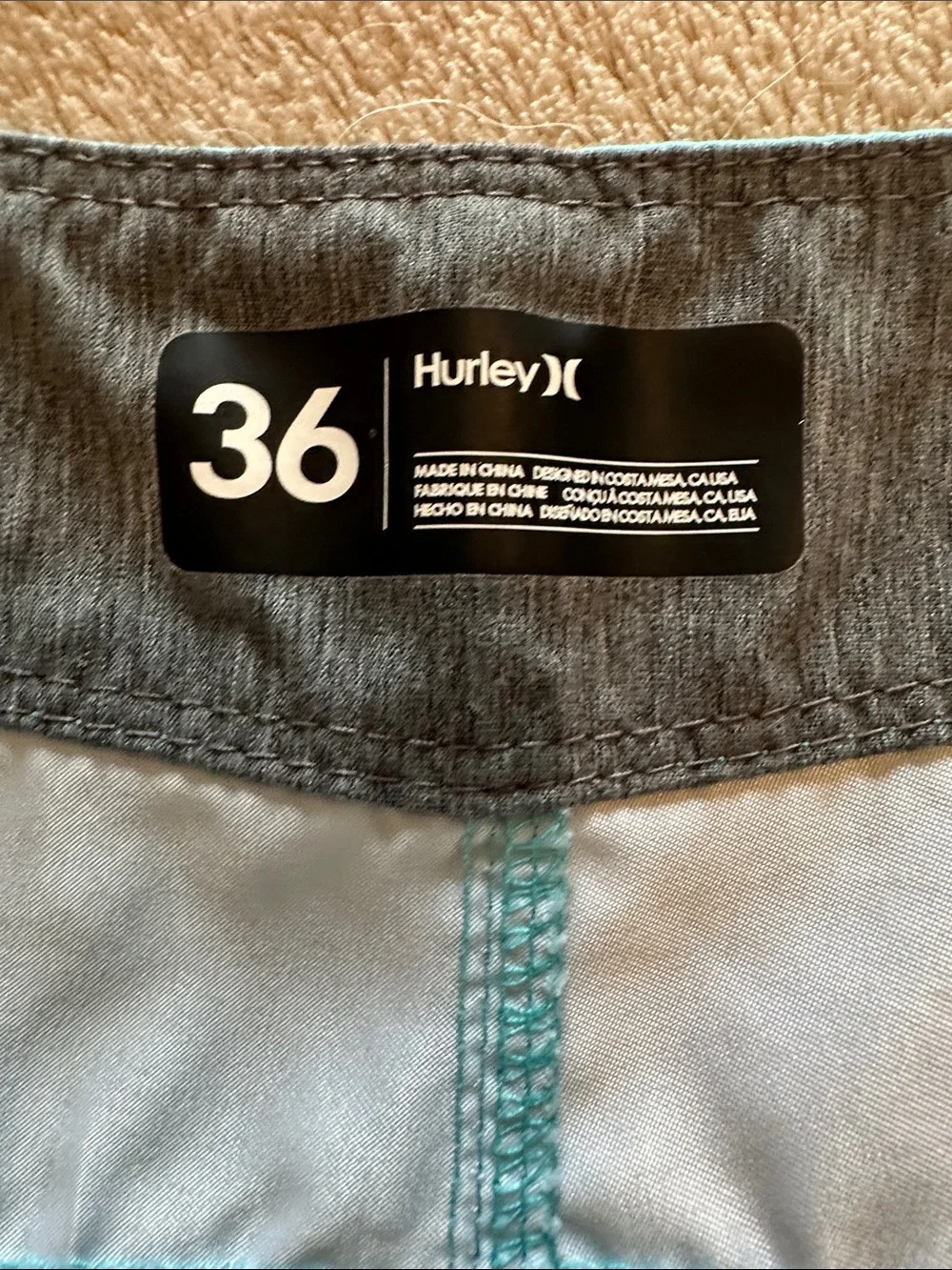 Hurley Men’s Teal to Light Gray Ombre Board Shorts Size 36