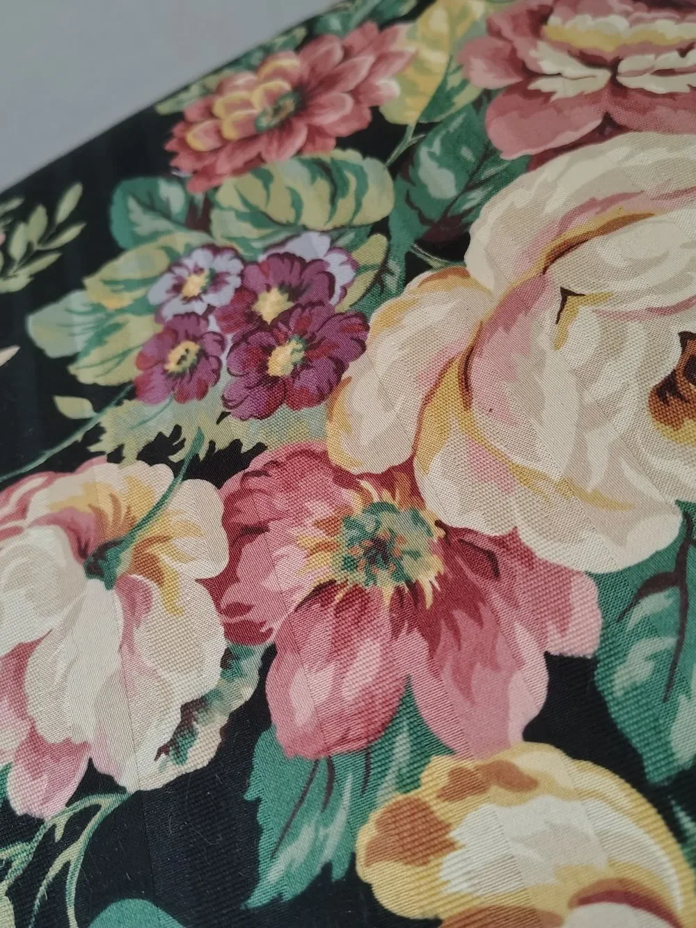 Vintage Floral Upholstered Accent Stool - Black Floral Storage 17