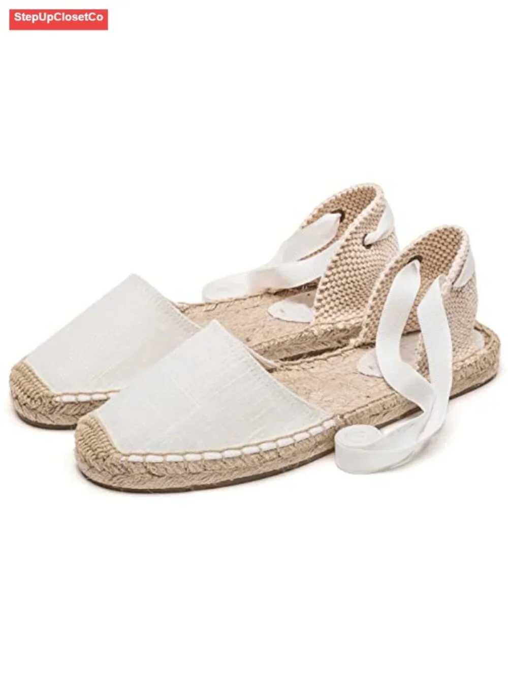Espadrille Flat Sandals Closed Toe Ankle Wrap Lace Up Canvas