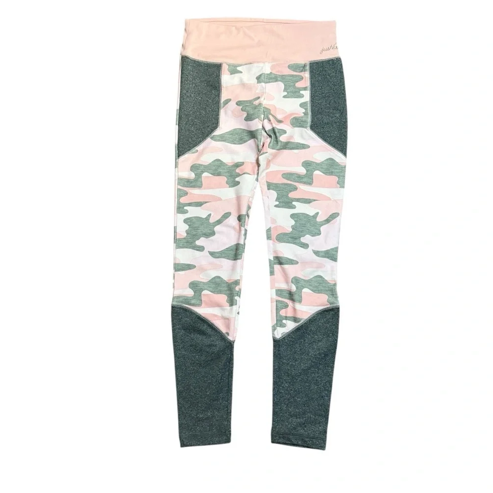 Justice Girls Pink Green Camo Leggings Activewear Size 10