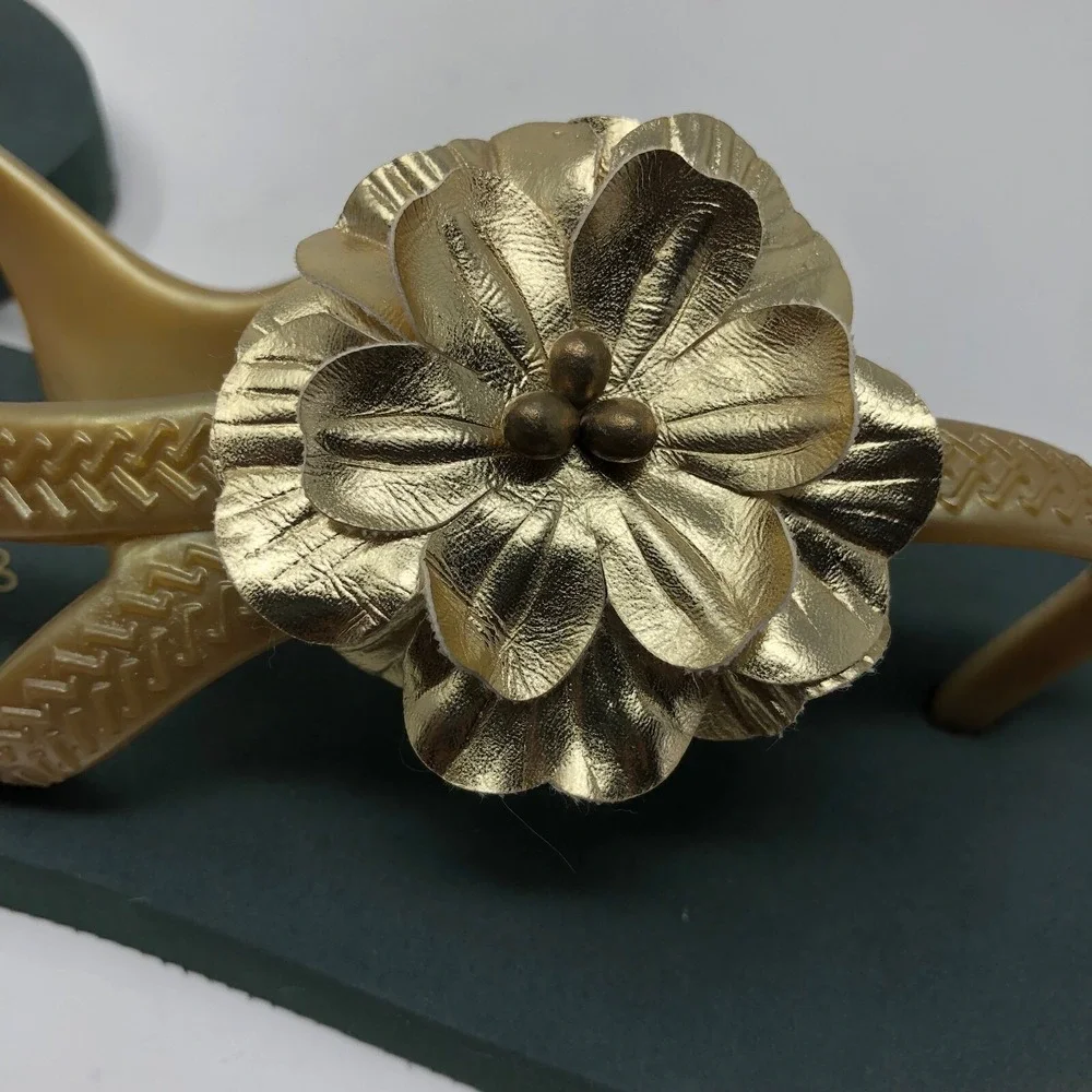 Joy Folie Verena Forest Green Gold Floral Flip Flops Girls 11 12 Sandal