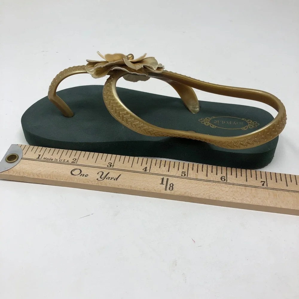 Joy Folie Verena Forest Green Gold Floral Flip Flops Girls 11 12 Sandal