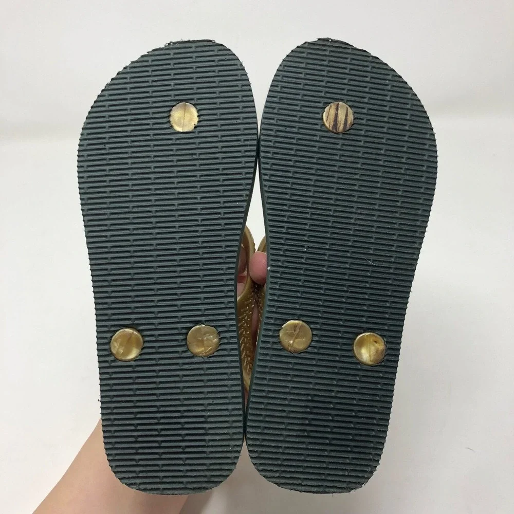 Joy Folie Verena Forest Green Gold Floral Flip Flops Girls 11 12 Sandal