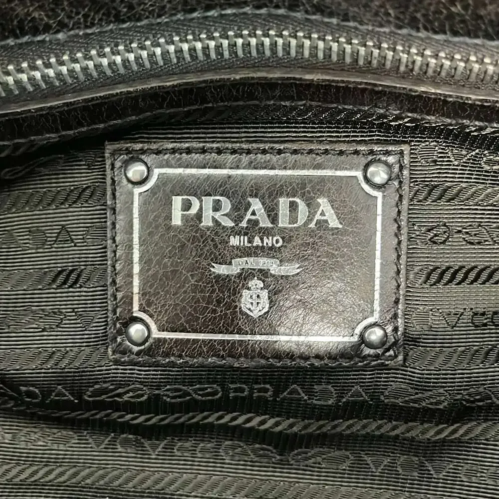 Prada Handbag Khaki Dark Brown Leather Nylon