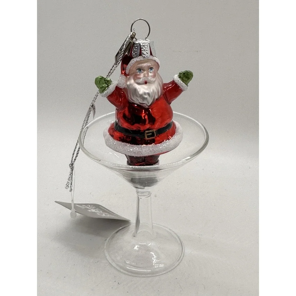 RAZ Imports Santa Martini‎ Glass Christmas Ornament Red Suit Glass Decor
