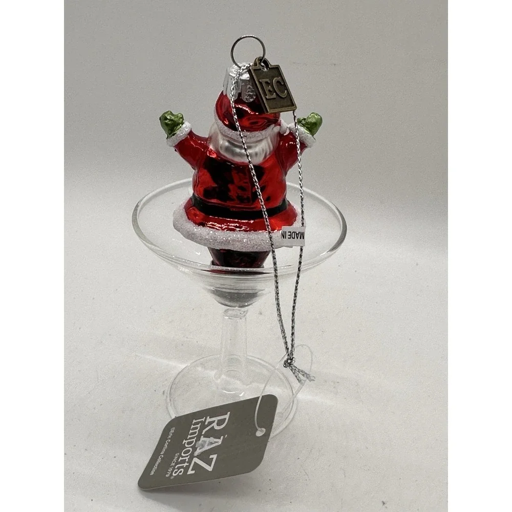 RAZ Imports Santa Martini‎ Glass Christmas Ornament Red Suit Glass Decor
