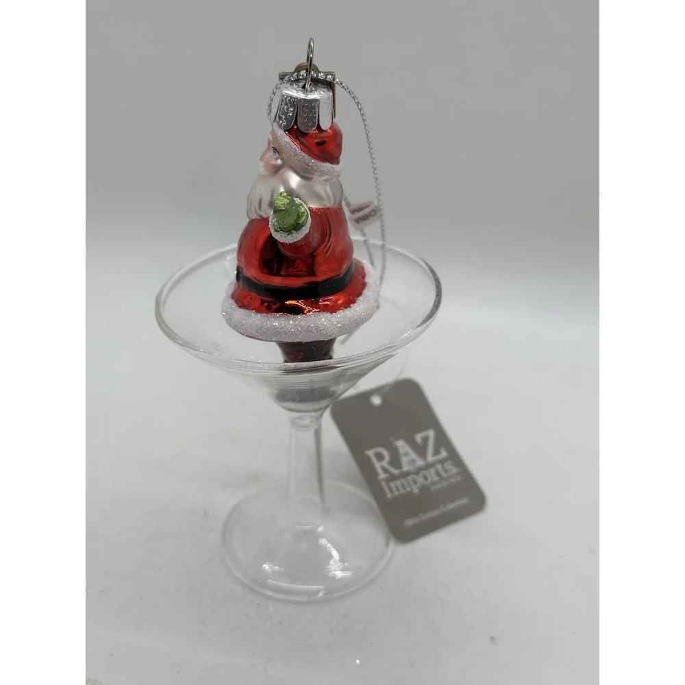 RAZ Imports Santa Martini‎ Glass Christmas Ornament Red Suit Glass Decor