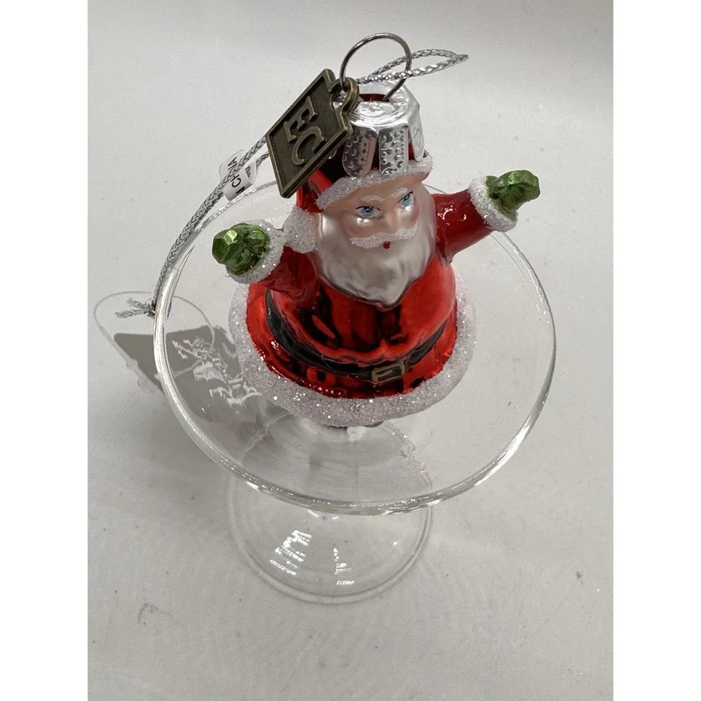 RAZ Imports Santa Martini‎ Glass Christmas Ornament Red Suit Glass Decor