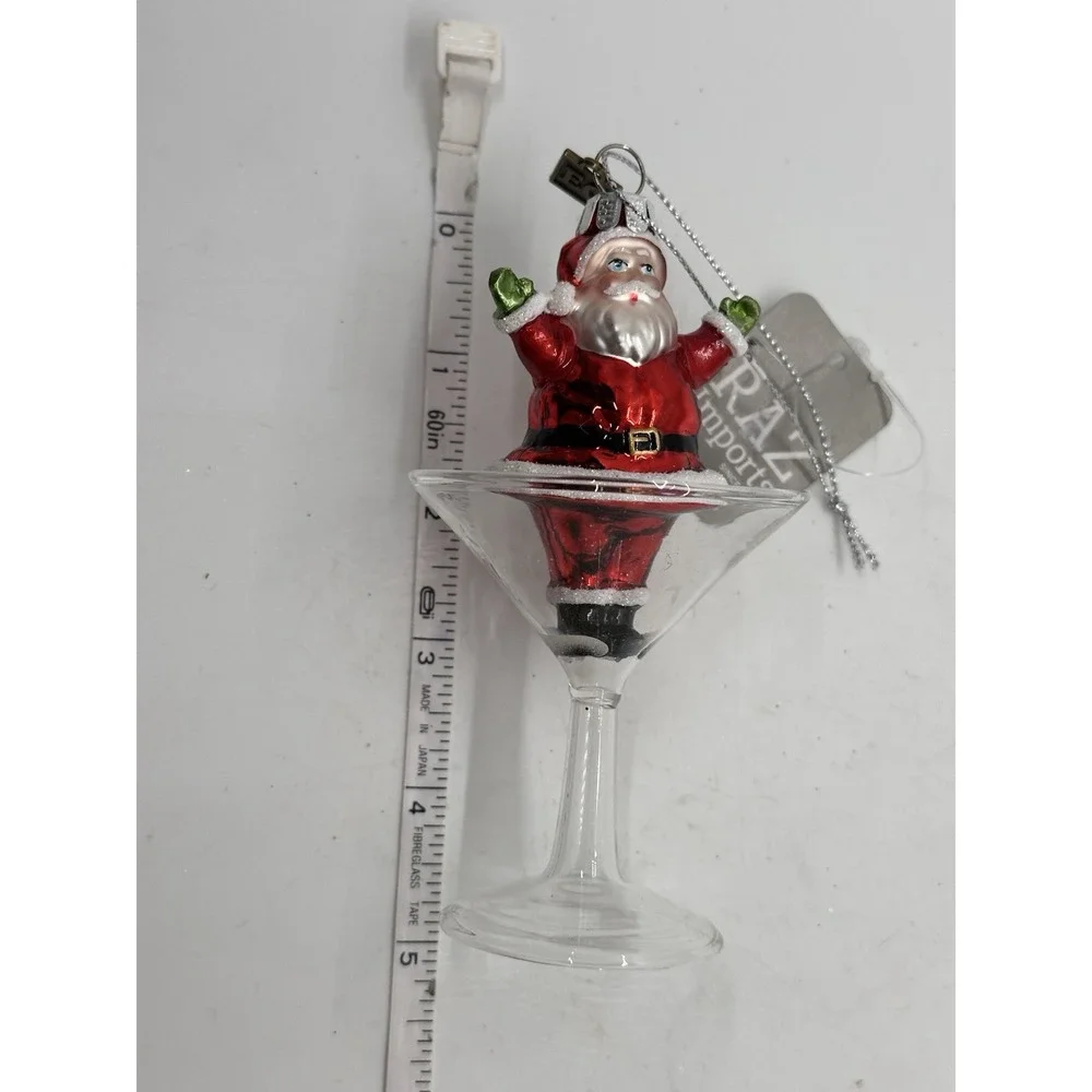 RAZ Imports Santa Martini‎ Glass Christmas Ornament Red Suit Glass Decor