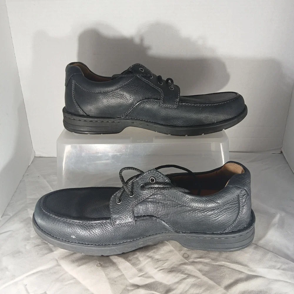 Clarks 1825 Leather Oxford Shoes 12 Black Moc Toe Lace Up Derby‎ 26110532