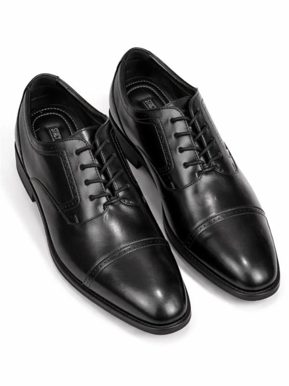 Stacy Adams Black Leather Cap-Toe Derby Oxfords
