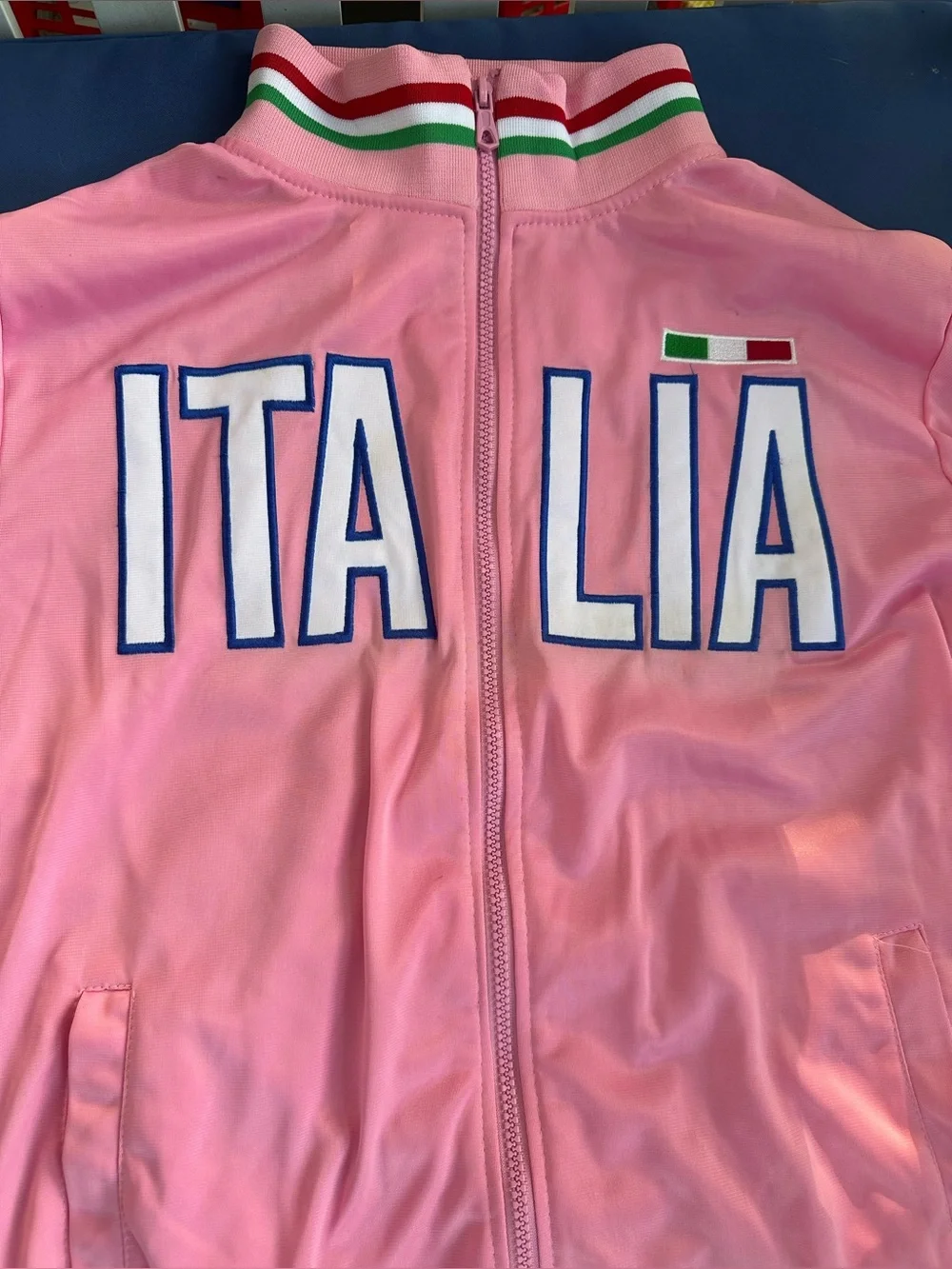 Violare Size M Italia Kids Pink Track Jacket with Flag Trim