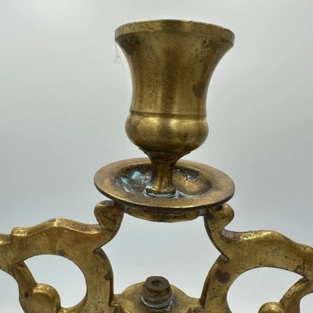 Antique Brass Candelabra 3 Arm Taper Candle‎ Holder Ornate Tabletop Decor