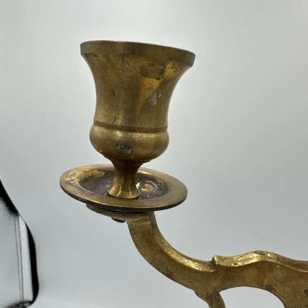 Antique Brass Candelabra 3 Arm Taper Candle‎ Holder Ornate Tabletop Decor