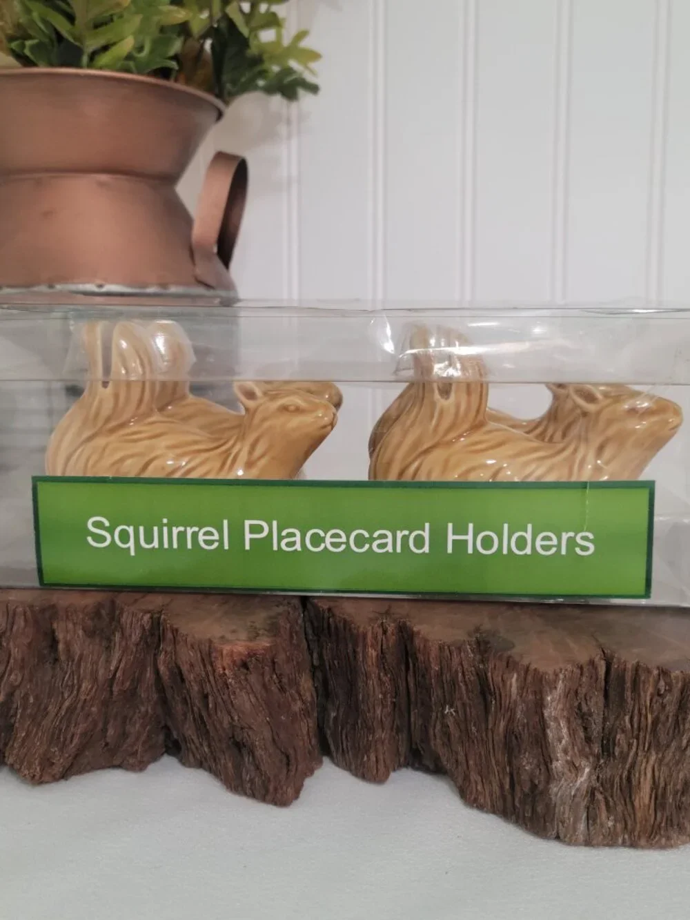 Vtg Retro Kitschy Cottagecore Woodland Ceramic Squirrel Placecard Holders Set 4