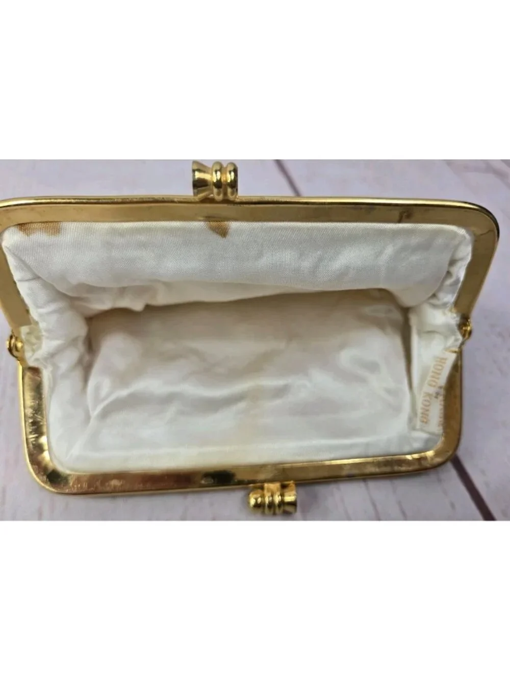 Vtg Sequined Bead Opalescent Framed Coin Purse Tulip Kiss Lock Hong Kong