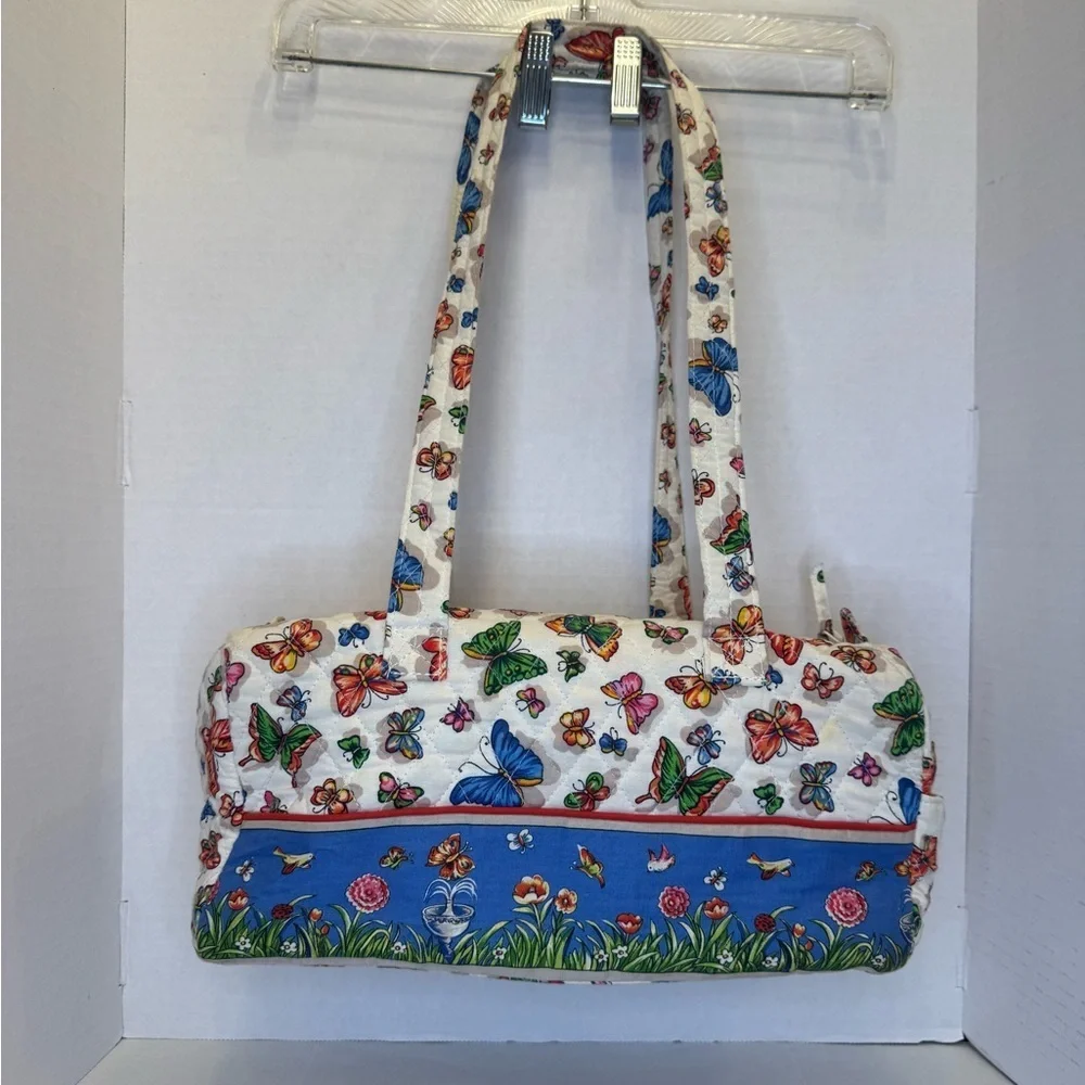 Quilted Cotton Duffle Bag with Coin Purse. Butterfly Garden Motif