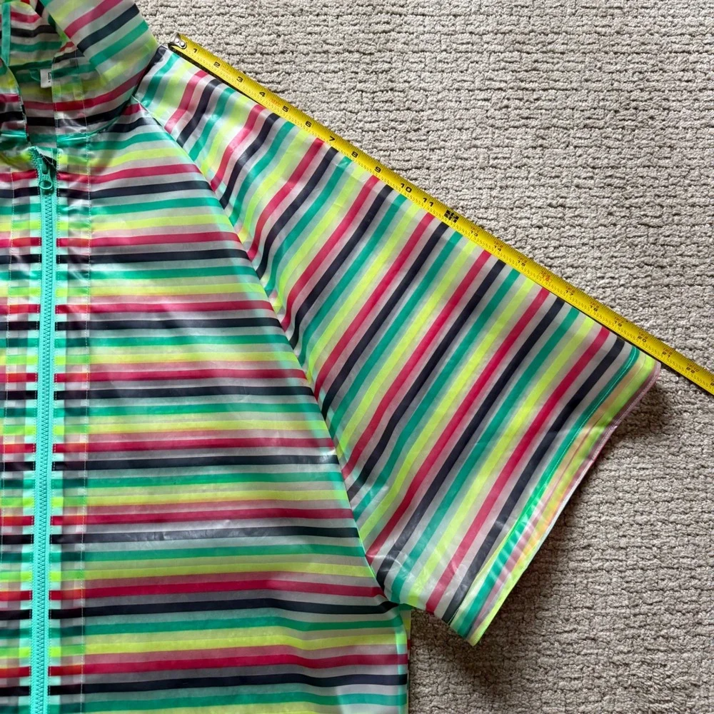 Gap Kids Rain Poncho Kids‎ XXL Multi Stripe Teal Pink Yellow Waterproof Hood Zip