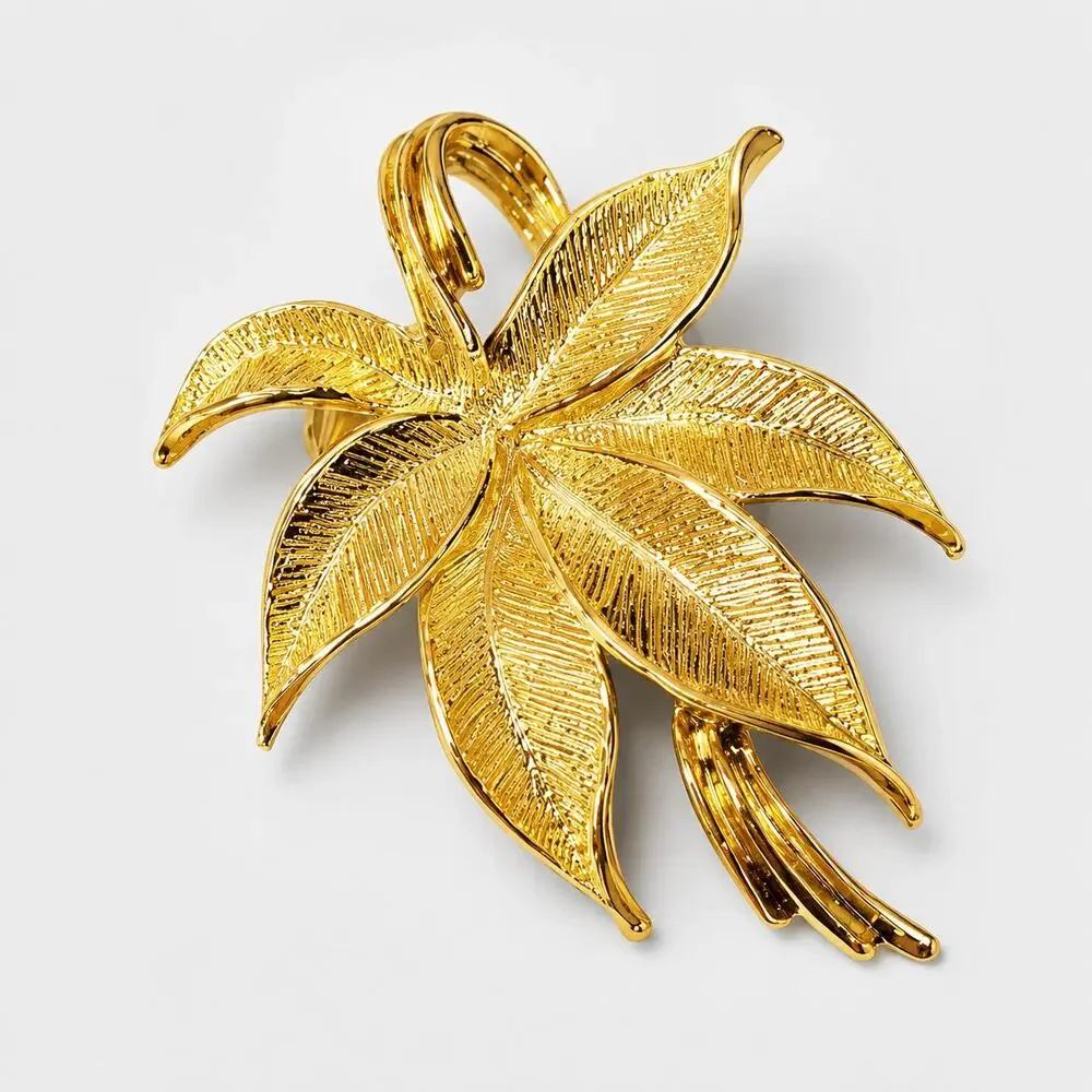 Vintage Signed Gerrys Gold-Tone‎ Large Leaf Brooch Pin Shiny Textured 2