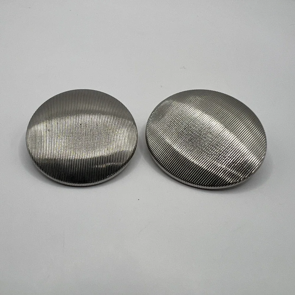 Vintage Lisner Earrings Clip‎ On Brushed Silver Button