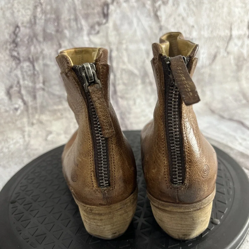 Marsell Ankle Boots Women 35.5 Brown Leather Back Zip Stacked Block Heel Italian