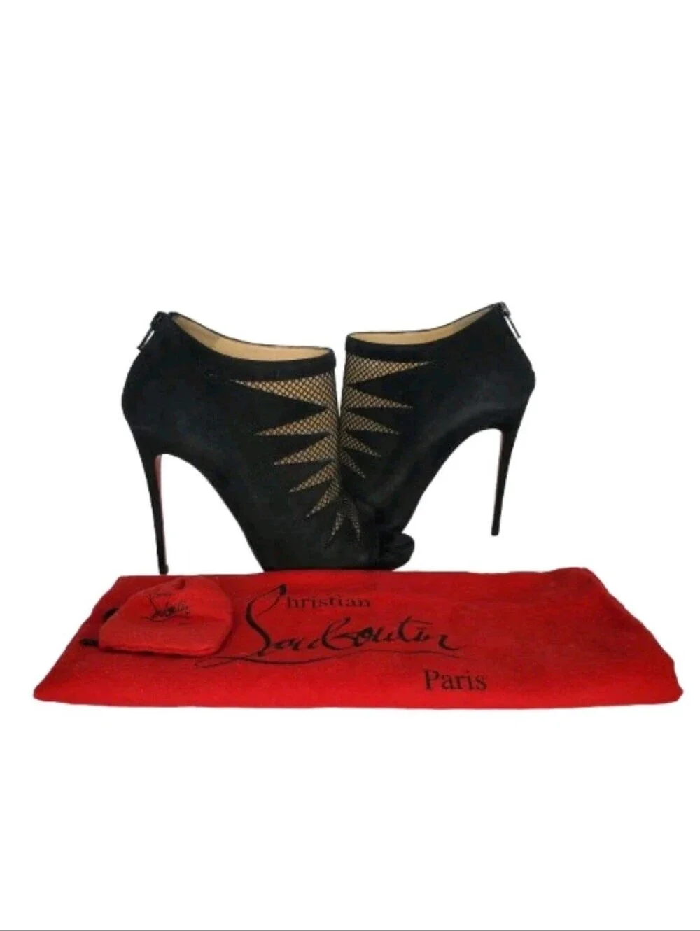 Christian Louboutin Disorder 120 Black Suede & Mesh Booties