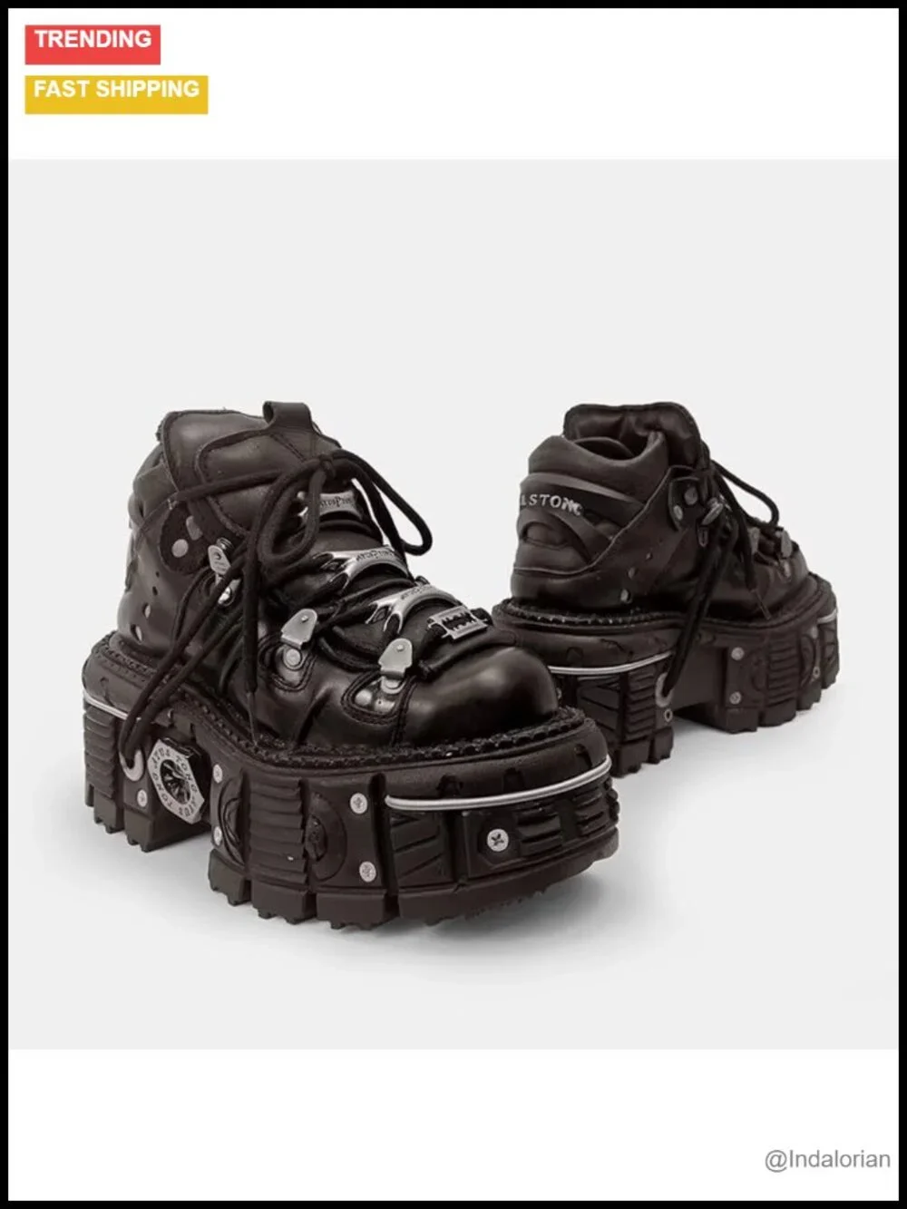 PU Leather Y2K Grunge Punk Platform Derby Shoes Gothic Skull Metal Accent