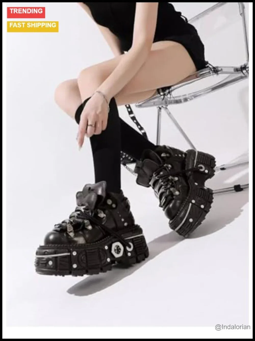 PU Leather Y2K Grunge Punk Platform Derby Shoes Gothic Skull Metal Accent