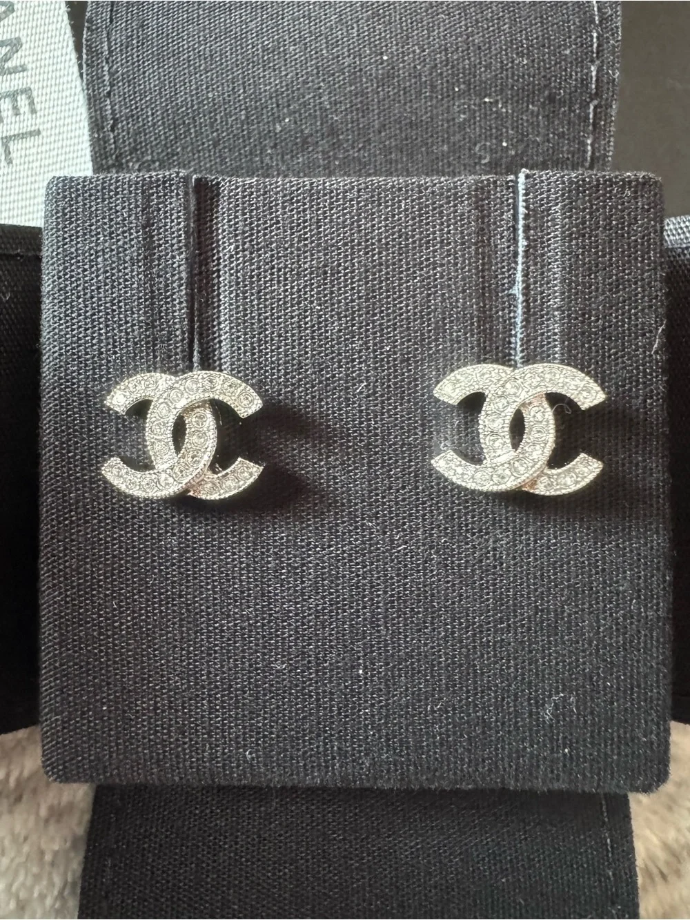 Chanel Silver-Tone Crystal CC Logo Stud Earrings