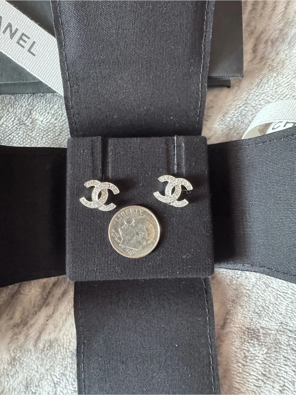 Chanel Silver-Tone Crystal CC Logo Stud Earrings