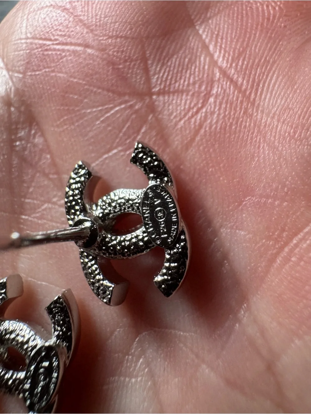 Chanel Silver-Tone Crystal CC Logo Stud Earrings
