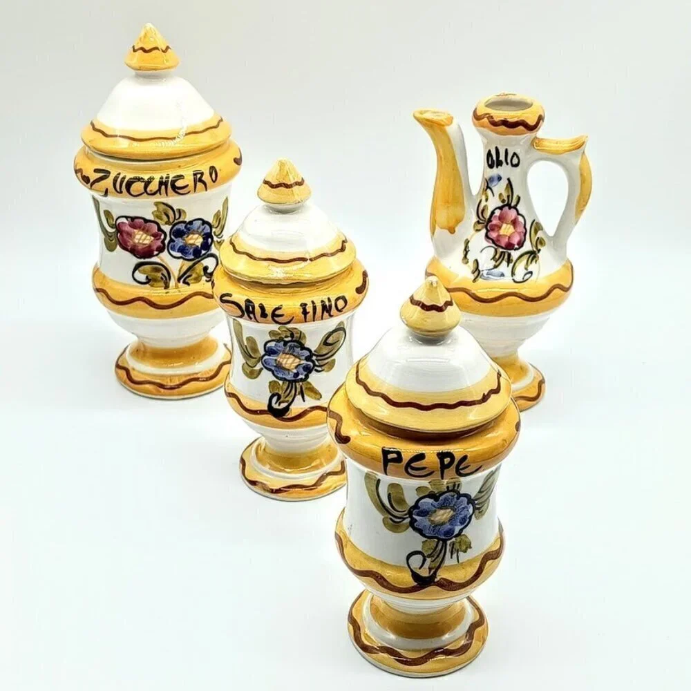 Italian Hand-Painted Floral Ceramic Serving Set