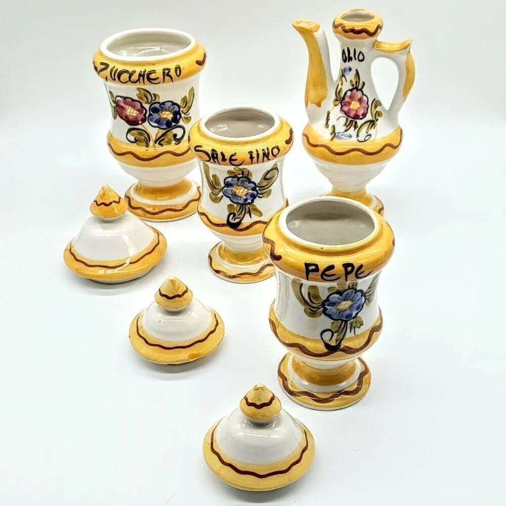 Italian Hand-Painted Floral Ceramic Serving Set