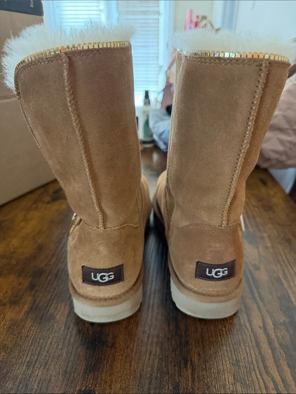 Chestnut sequin zip UGGs