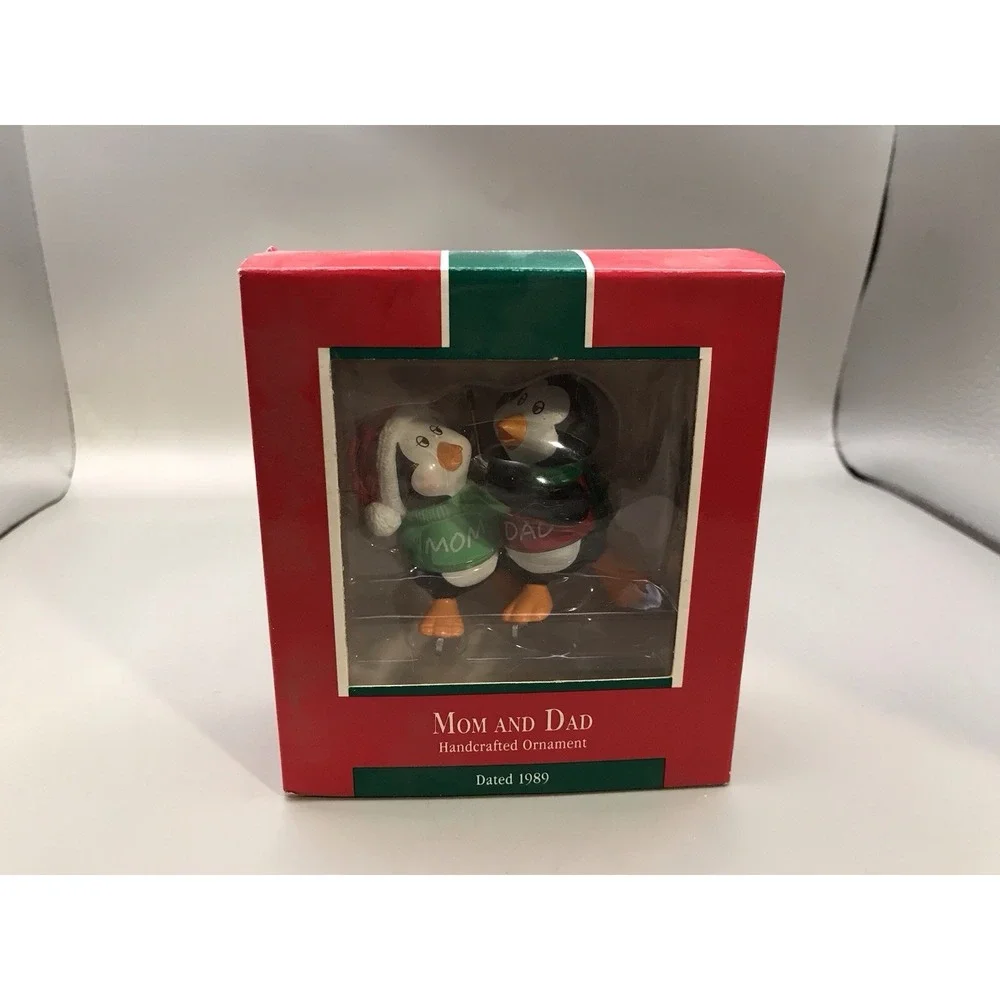 Vintage 1989 Hallmark‎ Mom And Dad Ice Skating Penguins Christmas Ornament
