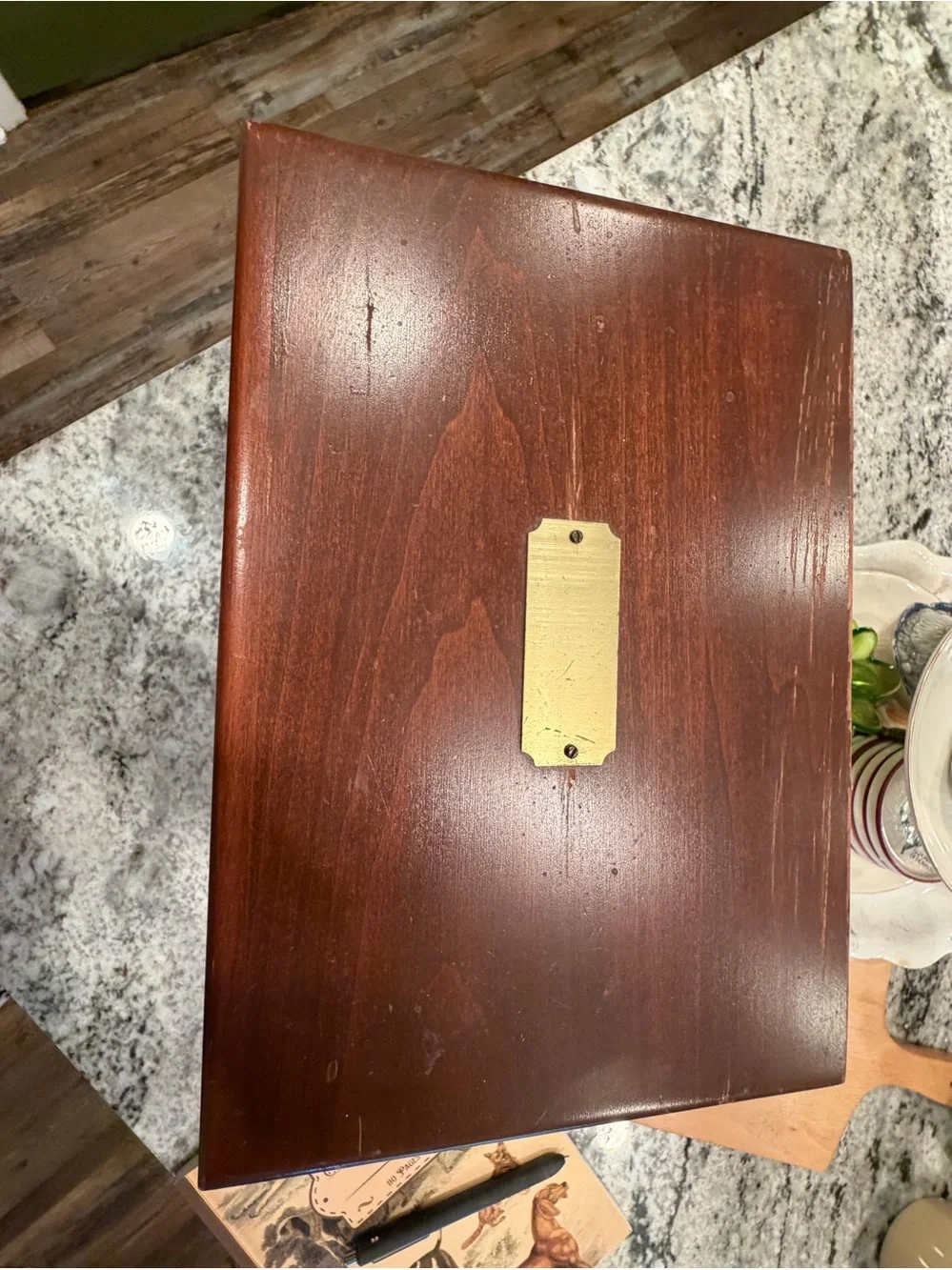 Reed & Barton Mahogany Finish Wooden Serving Box with Brass Plate