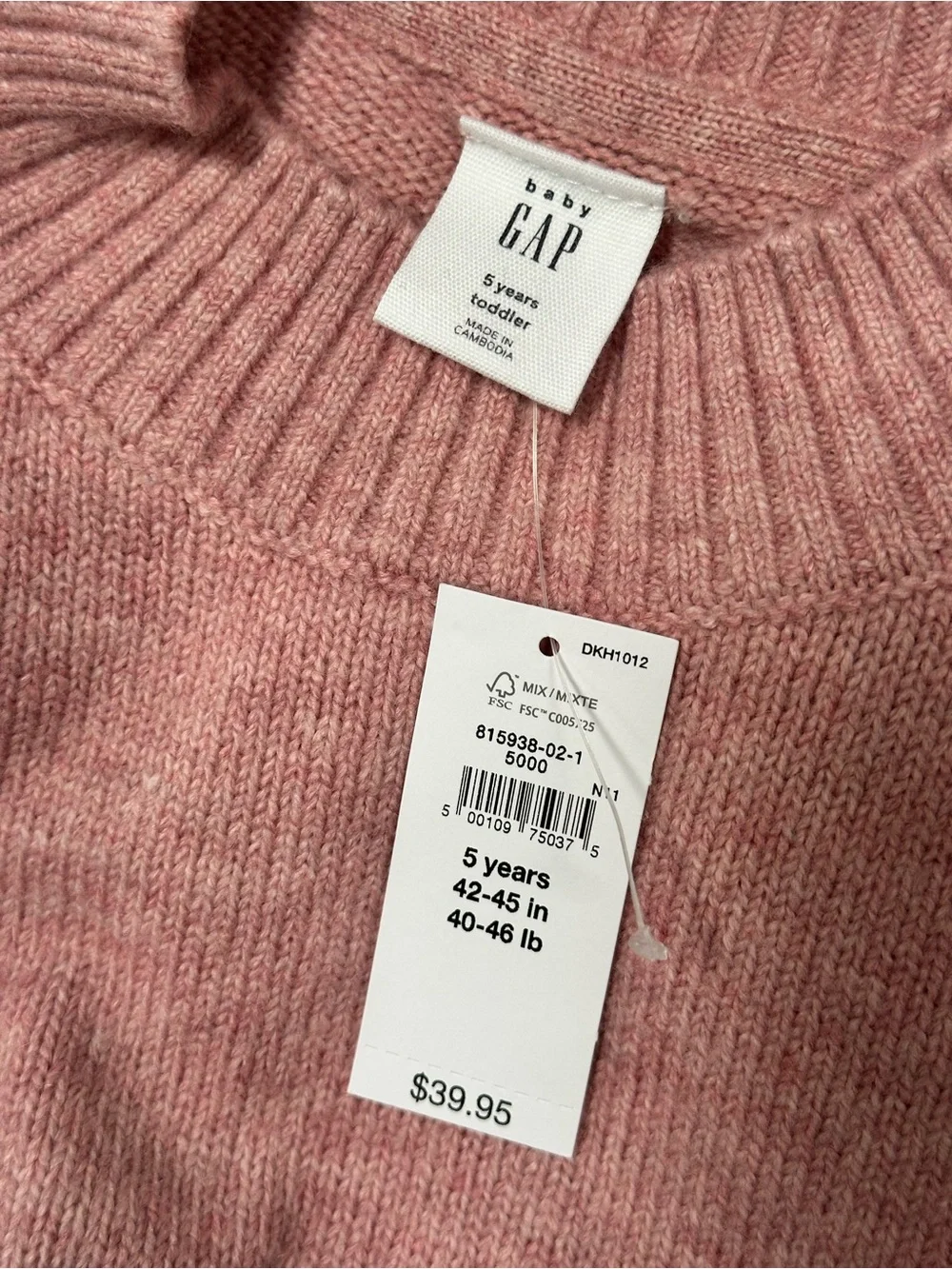 Baby Gap Girls Pink Mock Neck Sweater NWT Size 5 Years