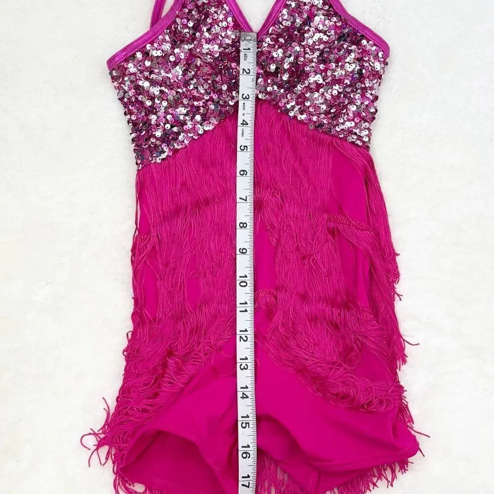 Weissman Showtime Fuschia Pink Sequin Dance Costume US Size IC 7-8 Intermediate